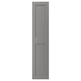 GRIMO gray door, modern traditional design, wide frames, beveled edges, soft closing hinges.