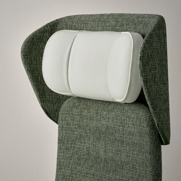Ergonomic office chair, adjustable armrests & curved headrest, promoting comfort & support.