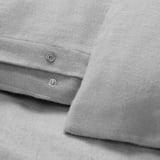 Soft grey flannel bedding close-up, showcasing smooth texture and quality stitching.