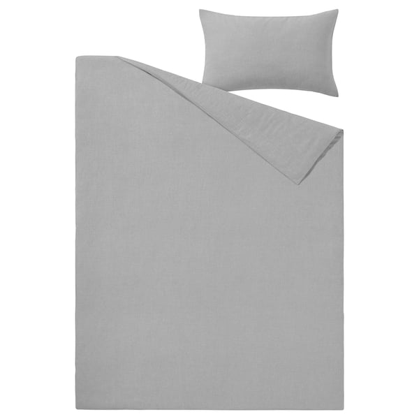 Grey grovsnarja bedding set, soft cotton, duvet & pillow, simple design.