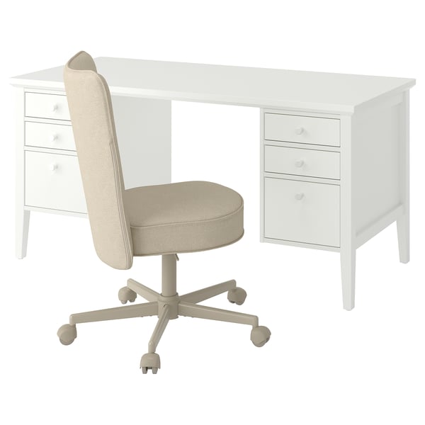 GULLABERG / BRYTNING Desk and chair, white/beige, 155x65 cm