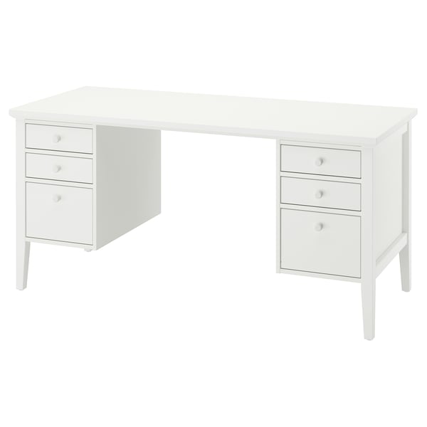 White gullberg desk with drawers, sleek legs for home office.