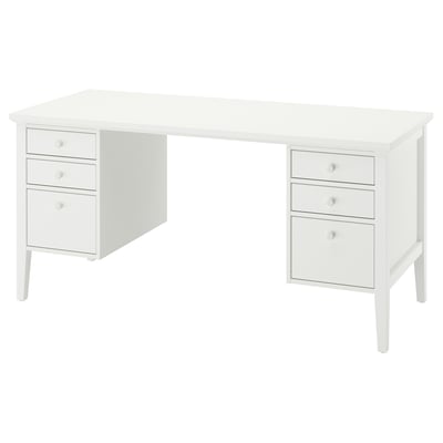 White gullberg desk with drawers, sleek legs for home office.