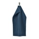 Dark blue GULLDYNA recycled cotton towel hangs on hook.