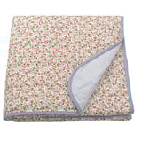 Floral bedspread with stripes, blue and white, folded, recycled polyester.