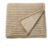 Ikea GULLSTRÅLE, soft beige blanket folded, horizontal stripes, plush texture, neatly arranged.