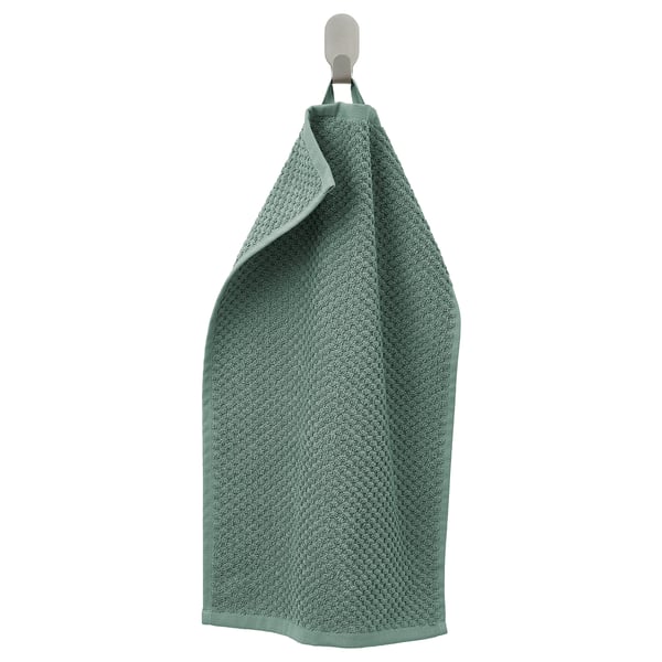 Green GULVIAL towel, soft & absorbent, hooks up, made of 100% cotton; rectangular shape with textured design.