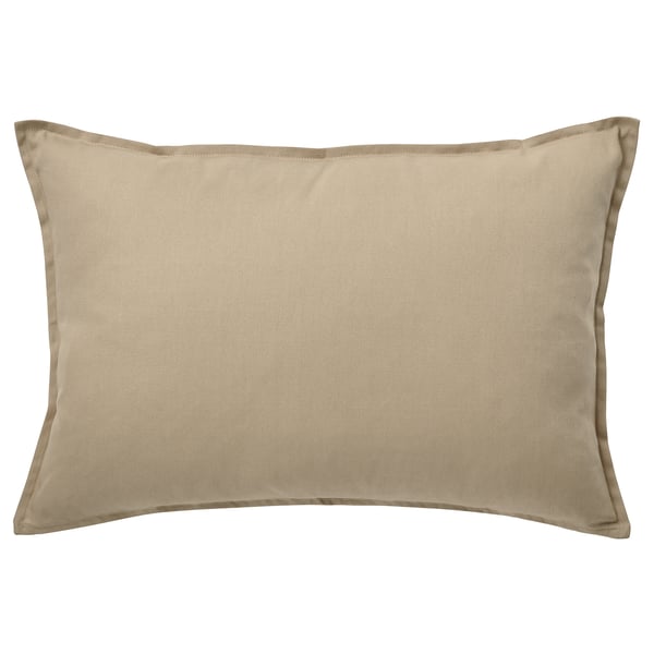 Rectangular beige cotton throw pillow, zipper closure, plain design.