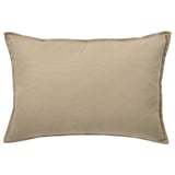 Rectangular beige cotton throw pillow, zipper closure, plain design.