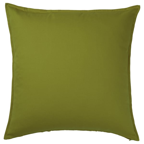 Green square GURLI cushion, solid yellow-green, 100% cotton.