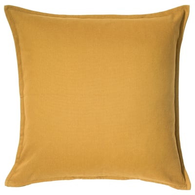 Square yellow cotton GURLI cushion cover with zipper.