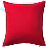 A GURLI red square throw pillow with a zipper, made from sustainable cotton.