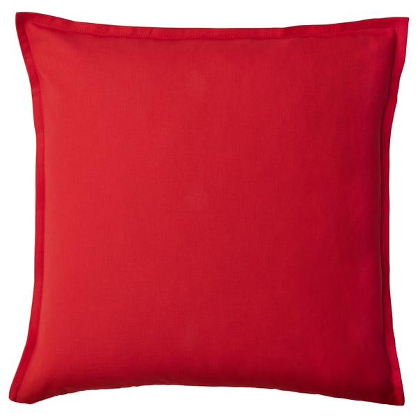 Red GURLI cushion cover, square, plain fabric, elegant design.