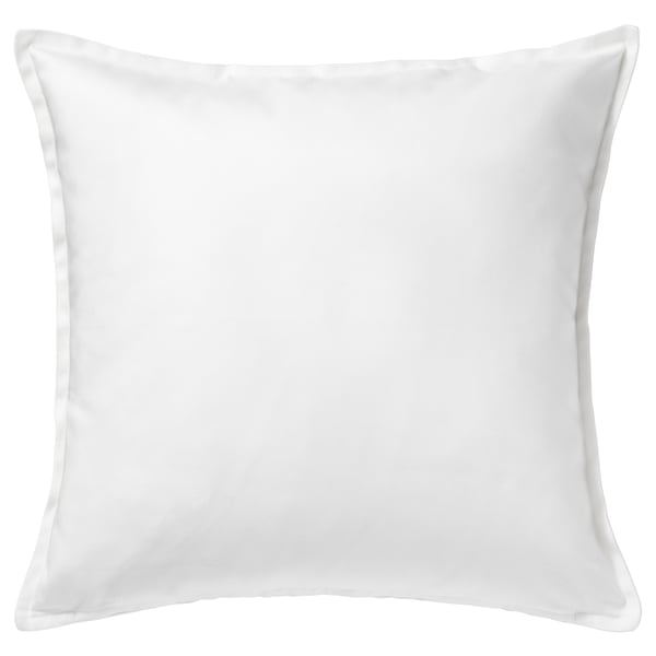 GURLI: white square cushion cover with zipper, 100% cotton, plain design.