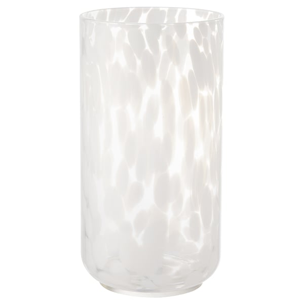 HÄCKOXEL clear glass vase, cylindrical shape, textured design, for home decor or flowers.