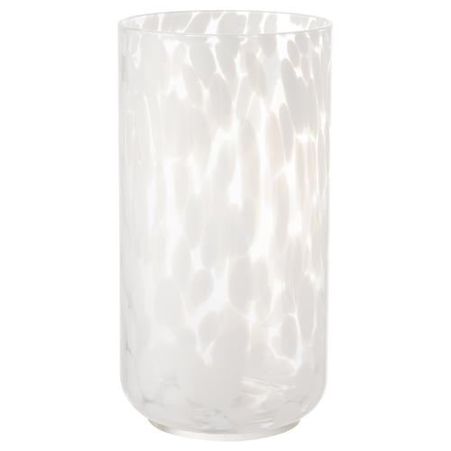 HÄCKOXEL clear glass vase, cylindrical shape, textured design, for home decor or flowers.