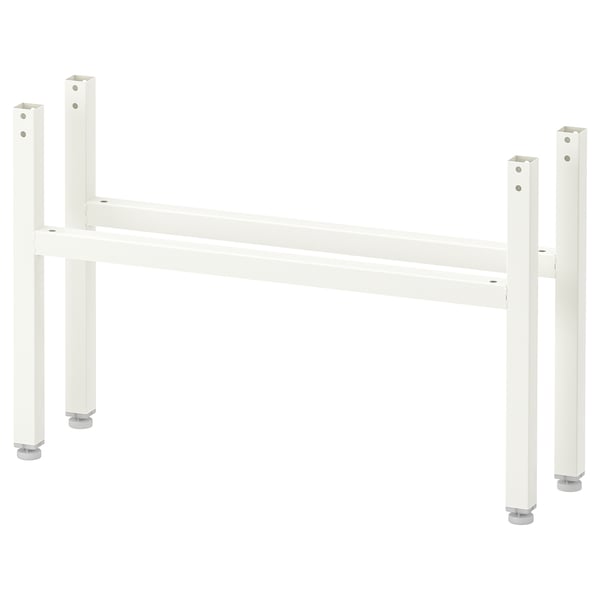 HÄLLAN white metal legs for cabinets. The legs are adjustable and made of steel with a powder-coated finish.