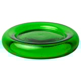 Bright green recycled glass candle holder, round, bubbled design.