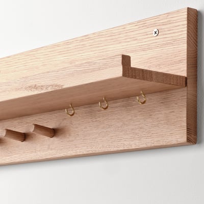 HÄSTVISKARE coat rack: light wood, shelf, hooks, simple design.
