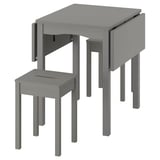 Ikea HAUGA gray drop-leaf table and stools set.