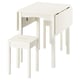 Option: Compact white HAUGA drop-leaf dining set with stool. Space-saving design, sturdy wood construction.