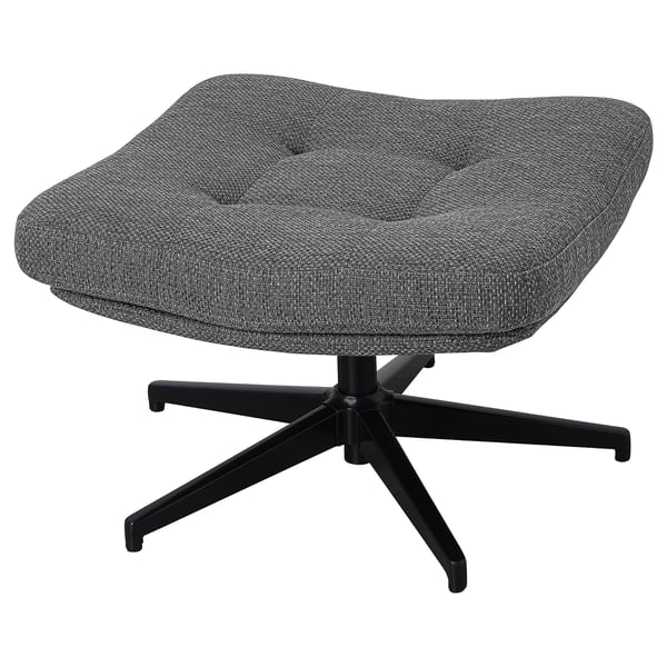 HAVBERG grey footstool with black metal legs & fabric cover.