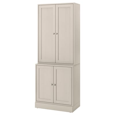 HAVSTA light gray pine cabinet: 2 double door units, scandinavian design, brushed finish.