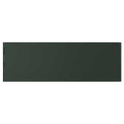 A rectangular panel from the HAVSTORP series in dark green. It has clean lines and a smooth finish, made of acrylic paint and fibreboard.