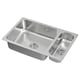 Option: Stainless steel double-basin kitchen sink, rectangular, with drain strainers.