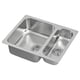 Stainless steel double-basin kitchen sink, rectangular, modern design.