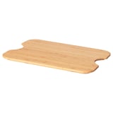 A HÖGSMA bamboo chopping board, rectangular with curved edges, natural in color, and made from sustainable bamboo material.