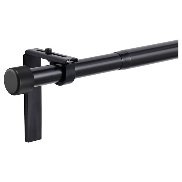HUGAD Curtain rod combination, with wall/ceiling brackets/with finials black, 210-385 cm