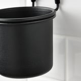 Modern hanging black metal container, high quality finish, part of ikeas HULTARP series.