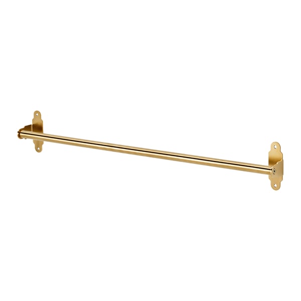 Gold HULTARP rail for hanging kitchen accessories.