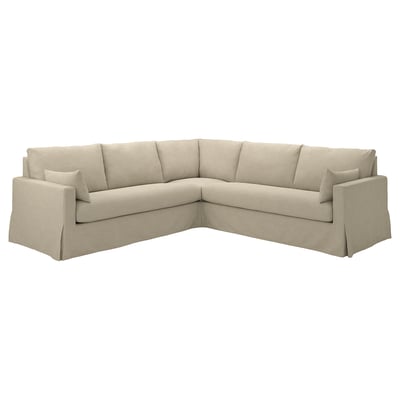 A beige HYLTARP sectional sofa with a textured fabric cover and simple, clean lines.