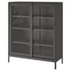 Option: An idaasen dark grey metal cabinet with sliding glass doors, ideal for storing and displaying items while keeping dust away.