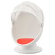 IKEA PS LÖMSK white armchair with red seat, round and swivel shape, fabric hood, and modern design.