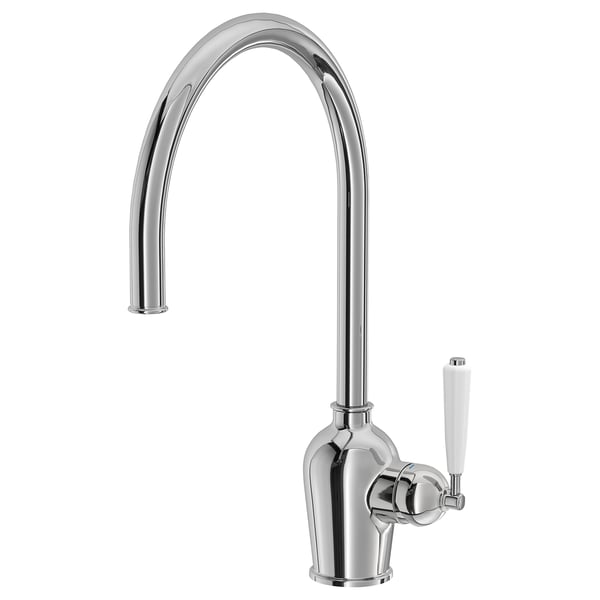 INSJÖN chrome kitchen faucet with side sensor, white handle, classic design.
