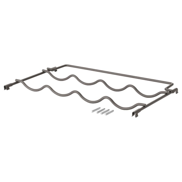 One IVAR wave-shaped metal shelf, dark grey, with three screws attached.