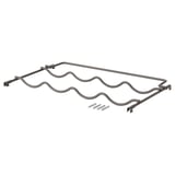 One IVAR wave-shaped metal shelf, dark grey, with three screws attached.