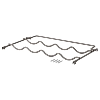One IVAR wave-shaped metal shelf, dark grey, with three screws attached.