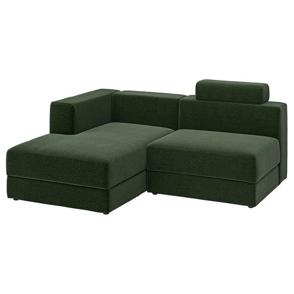 JÄTTEBO 2,5-seat mod sofa w chaise longue, left with headrest/Johanneshov dark green