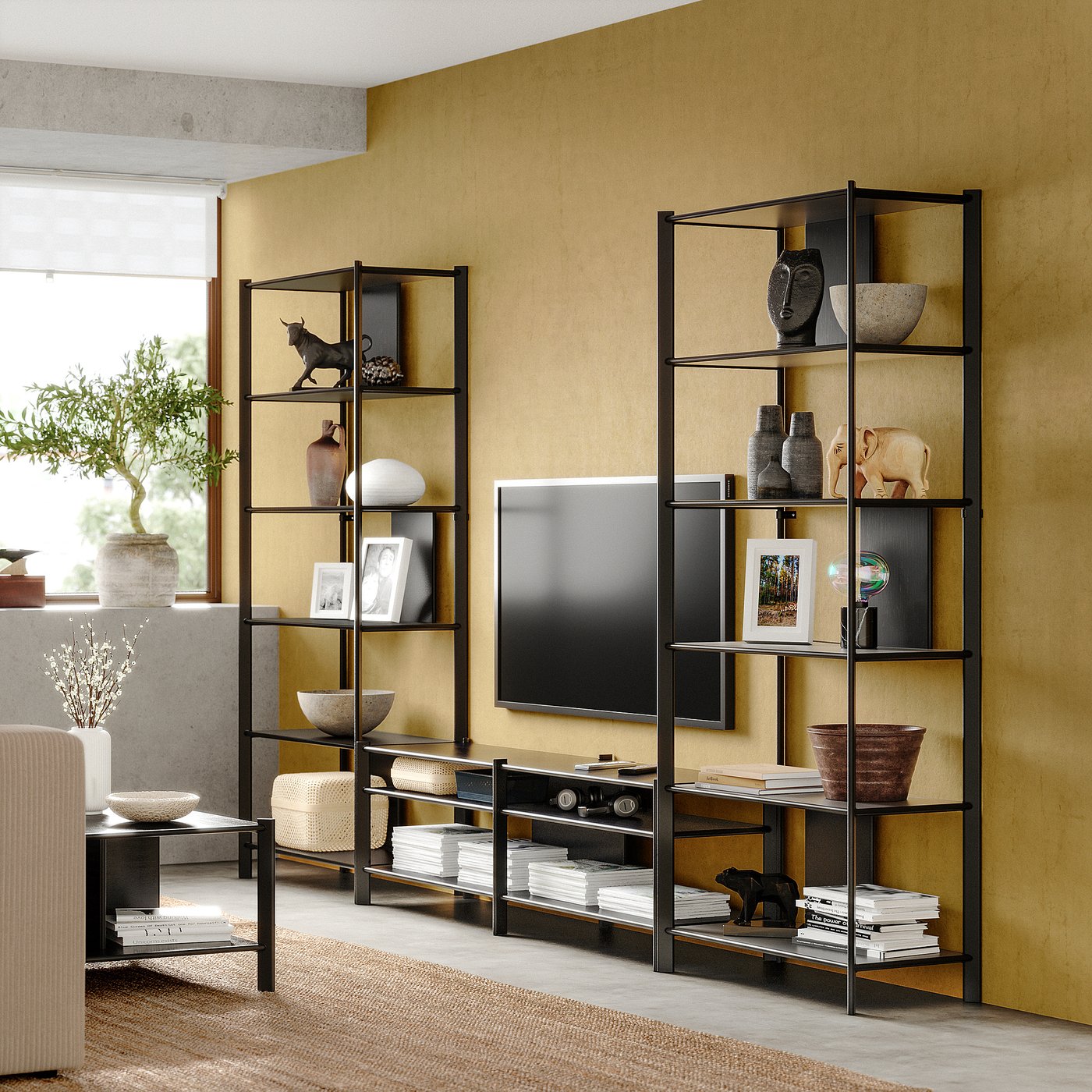 JÄTTESTA TV storage combination, black, 320x40x195 cm - IKEA Sweden