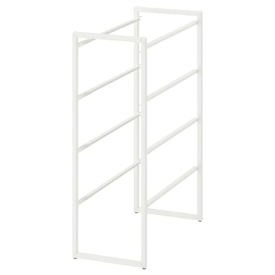White JONAXEL metal rack, modern design, multiple shelves, steel construction, powder-coated, ideal for bathrooms.
