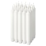 Set of white, cylindrical JUBLA candles of equal size and shape, neatly arranged vertically.