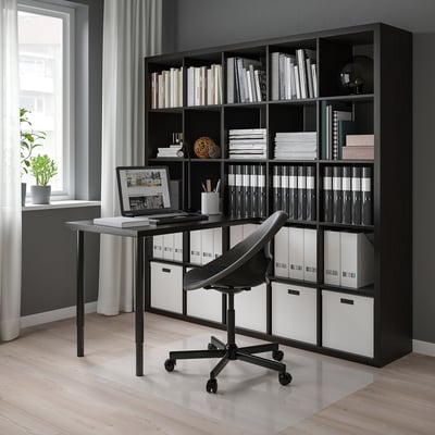 KALLAX bookcase & desk with laptop, chair, plant