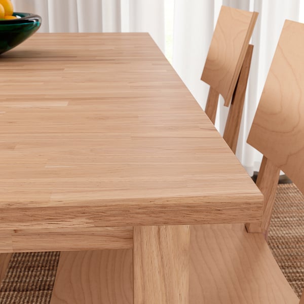Close-up of KARSKÄR wooden tables smooth, high-quality finish and sturdy design.