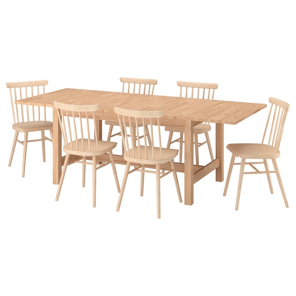 KARSKÄR / HÖGVED Table and 6 chairs, rubberwood/birch veneer, 160/220 cm