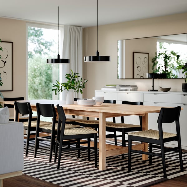 KARSKÄR / SKANSNÄS Table and 8 chairs, rubberwood/black beech, 240/300x100 cm