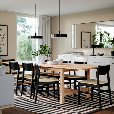 KARSKÄR / SKANSNÄS Table and 8 chairs, rubberwood/black beech, 240/300x100 cm